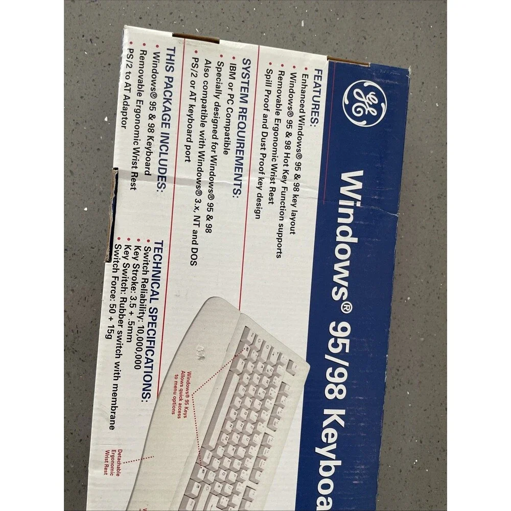Vintage GE POWER KEYBOARD - HO97798 - Windows 98, 2000, XP & More - NOS Open box